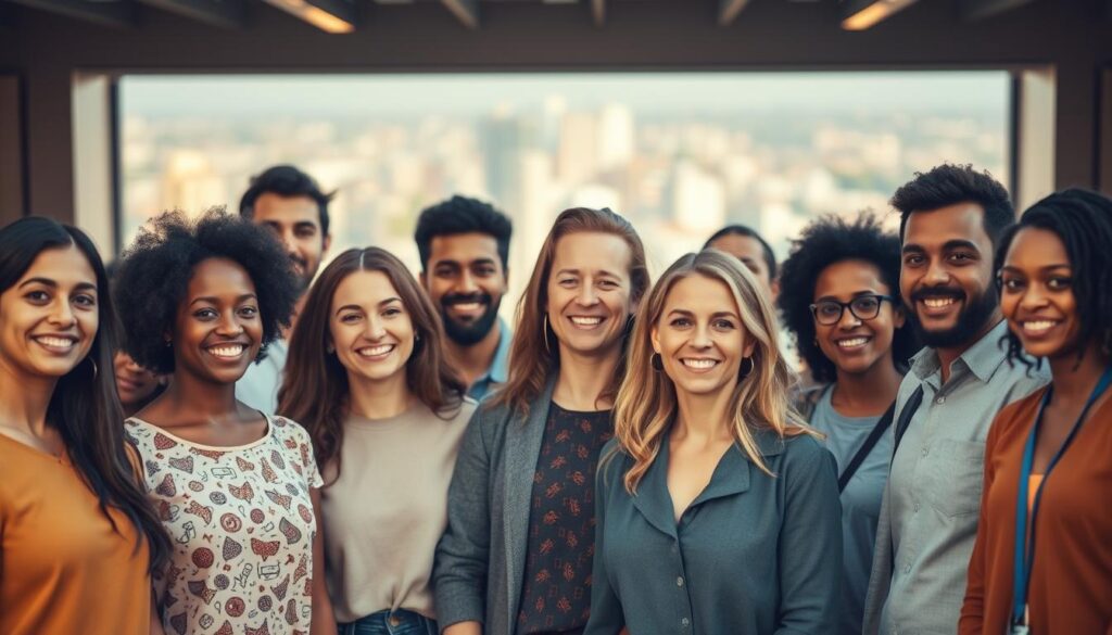 A diverse group of passionate individuals standing together, united in their mission to advocate for mental health awareness and support. In the foreground, a mix of people from different backgrounds, ages, and ethnicities, their faces reflecting a range of emotions - compassion, determination, and a shared sense of purpose. The middle ground showcases various mental health-related symbols and iconography, subtly incorporated to reinforce the theme. In the background, a softly blurred cityscape or natural landscape, conveying a sense of community and the broader societal impact of their advocacy efforts. The lighting is warm and inviting, creating a sense of hope and positivity, while the lens captures the scene with a slightly wider angle to emphasize the collective nature of the image.