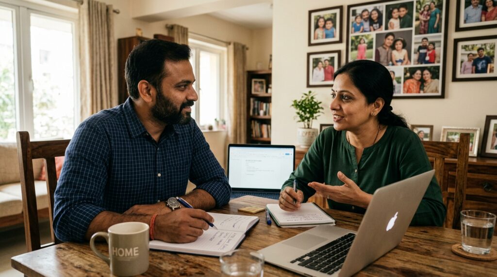 Person planning after-work activities with a trusted family member Person planning after-work activities with a trusted family member